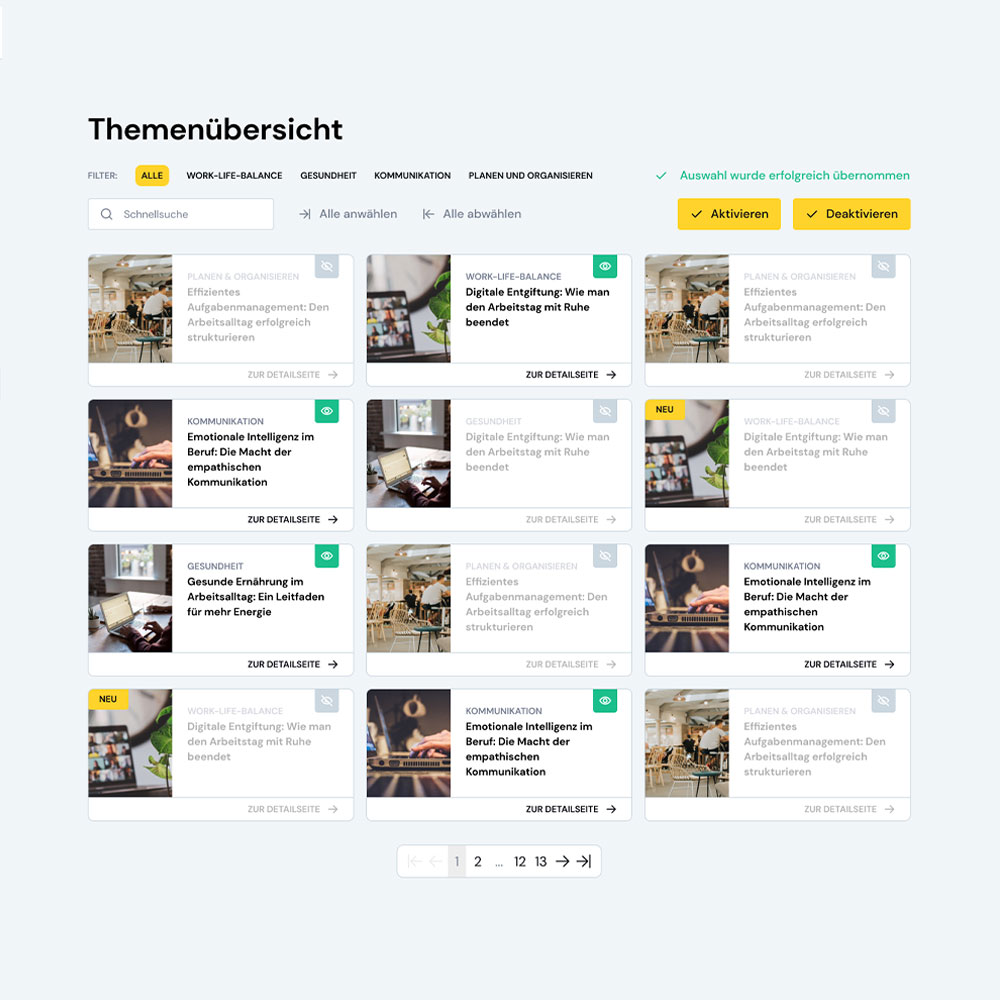 Lernplattform LMS – Themenübersicht im Adminbereich